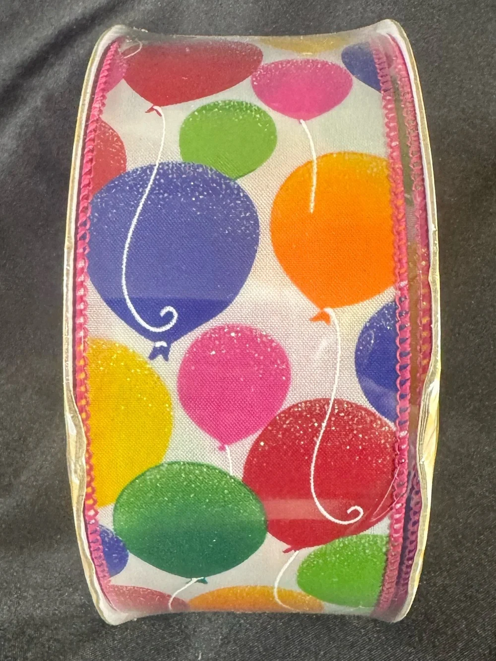 Multicolor Balloon Print Ribbon 2.5 inch wired ribbon
